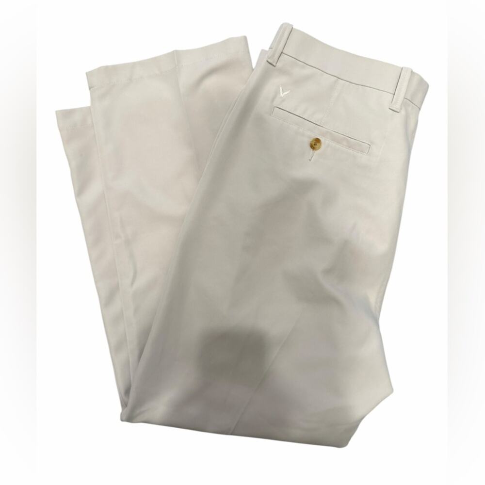 Callaway Men's Golf Pants Ivory Cream Straight Legged Dress Trousers 38 x 30